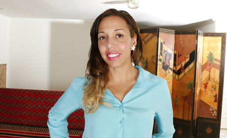 Excellent latina mature Josephine Jones in fancy skirt bares big boobs and hairy twat 