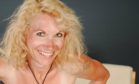 Sultry aged Shay Nollen bares big knockers and shaved pussy 