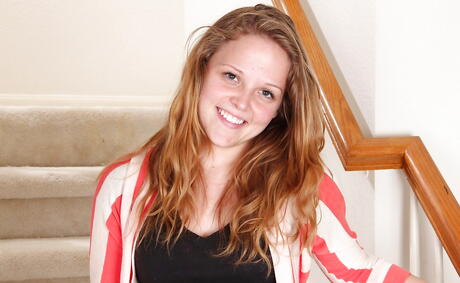 Excellent young Sophia Monore uncovers small tits and jerks off 