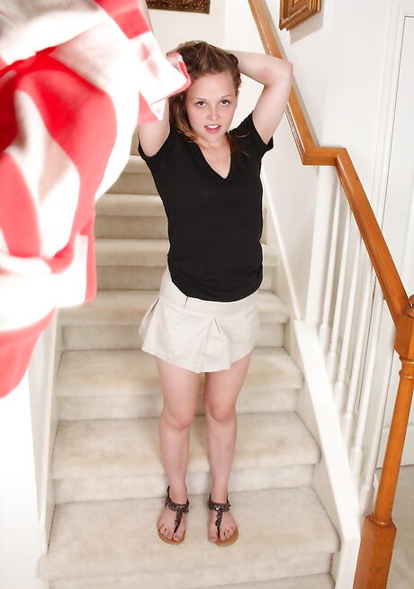 Excellent young Sophia Monore uncovers small tits and jerks off 