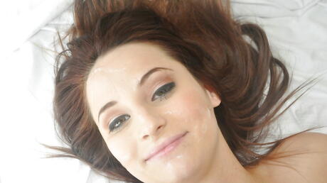 Sexy american Missy Sweet sucking on cock and enjoys a cum blast in mouth 