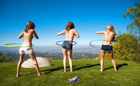 Stunning girls Emma Stoned, Maci Winslett and Staci Carr enjoy some playful lesbian foreplay outdoor