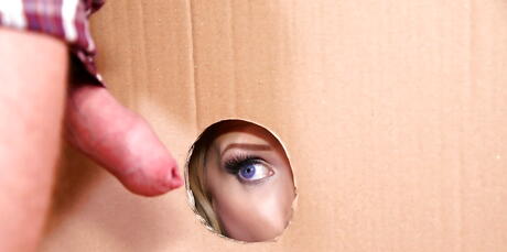 Stunning american blonde Angel Wicky in nice skirt sucks on cock and gets a cum blast on her face 