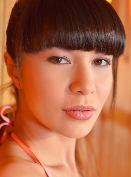 Superb russian dark-haired Mona Kim loves foot fetish 