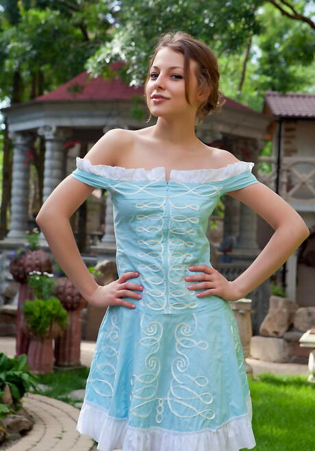 Stunning youthful Nikia A in hot posing on camera on the beach