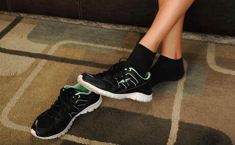 Very attractive american blond young Hollie Mack in hot underwear is foot fetishist 