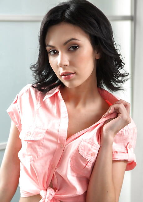 Excellent russian brunette teen Sheri Vi in sexy undies revealing tiny tits and masturbating 