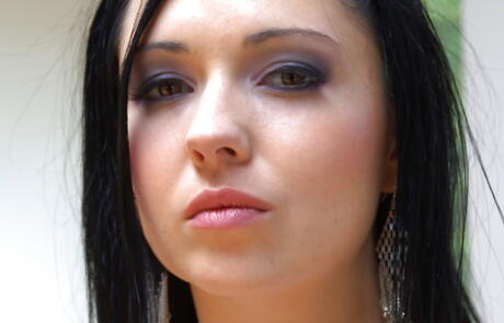 Alluring french babe Angell Summers in sexy shorts exhibiting big boobs and butt 