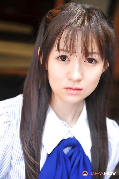 Stunning japanese dark-haired cutie Ai Uehara in skirt showing her beauty