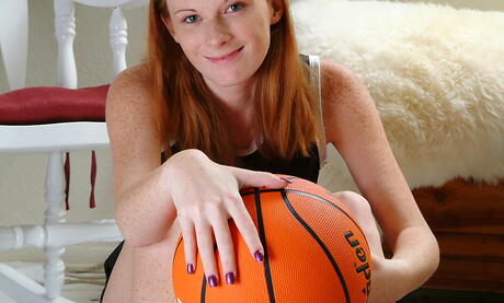 Slender red-haired teen Allison in sexy shorts exposes big knockers and sissy 