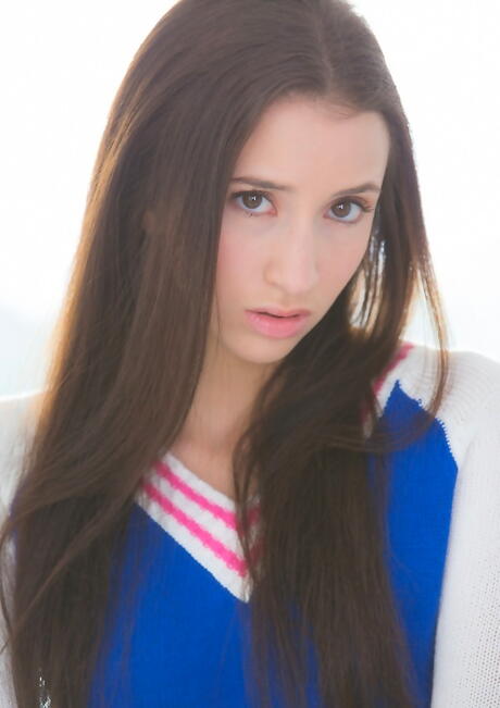 Gracile american youthful Belle Knox exposing tiny tits and sexy ass 