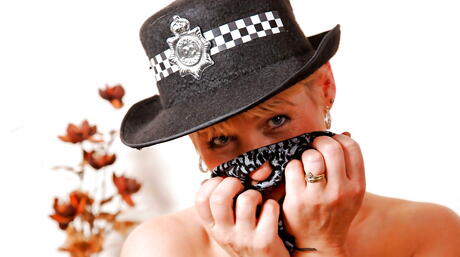 Sexy american mature Suzy exposes her butt in uniform outfit and toying her snatch 