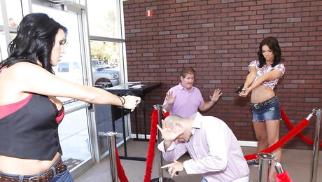 Very attractive women Dylan Ryder and Tiffany Tyler have sex with strapon 