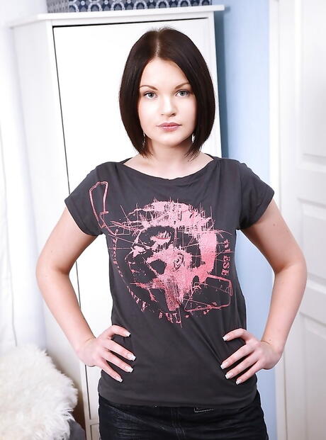 Slim young Romana in hot pantyhose exhibiting big titties and sexy butt 