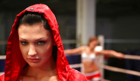 Superb girls Kissy and Aletta Ocean in catfight lesbian action 