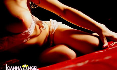 Very attractive american milf Joanna Angel in lingerie shows big knockers and jerks off 