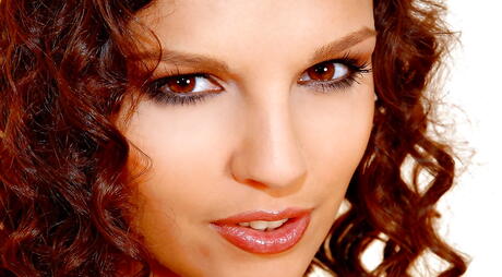 Alluring american dark hair milf Eve Angel denudes big titties and loves dildo 