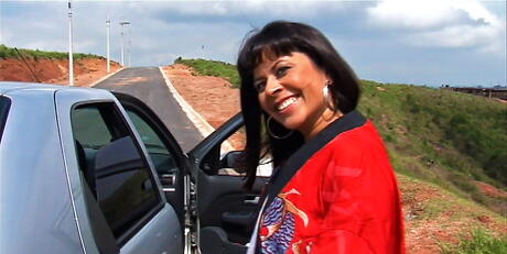 Hot latin milf Vick exhibits her butt in and masturbates near the pool