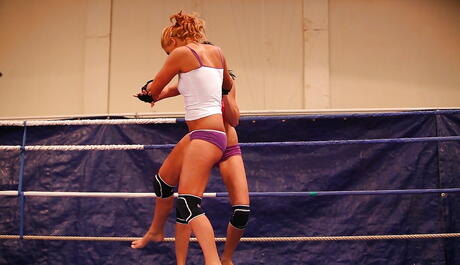 Sultry girls Becky Stevens and Barbie Black in wild lesbian catfight 