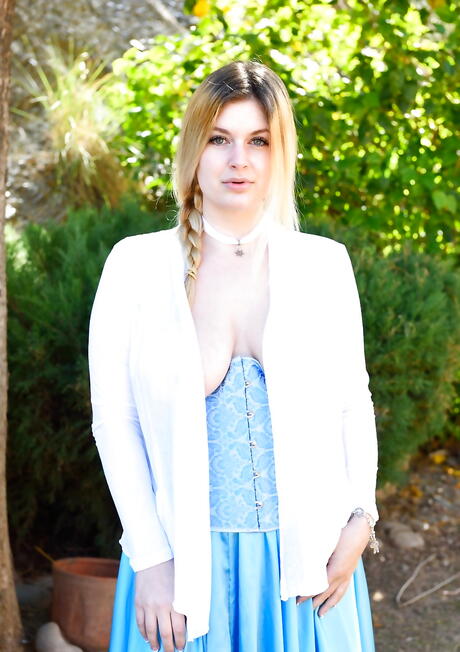 Seductive babe Danielle Delaunay reveals big titties and loves sex toy outdoor