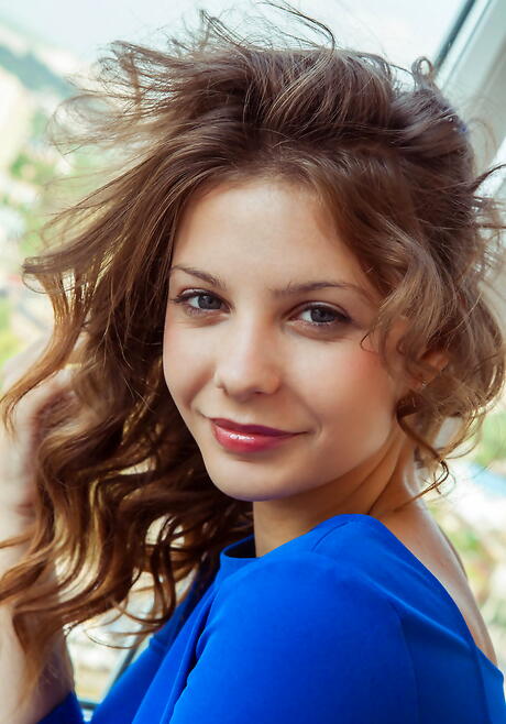 Luscious ukrainian youthful Emma Sweet in skirt unveiling small tits and spreading her legs 