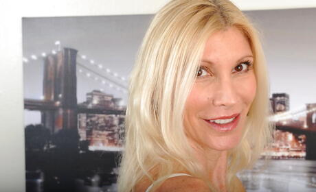 Excellent american blonde older Cameo in hot panties exhibits big tits and bald pussy 