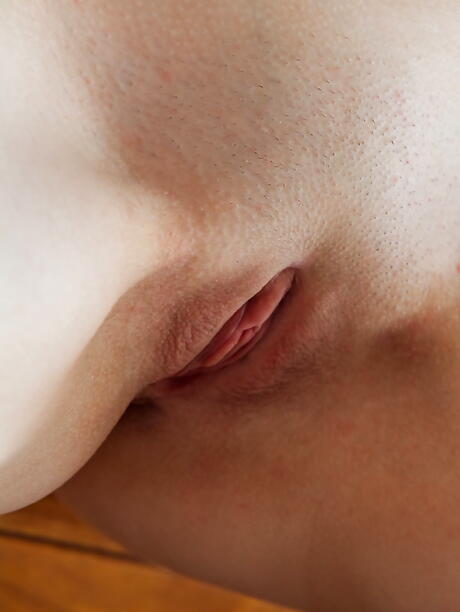 Gracile blonde teen Shirley Tate uncovers tiny tits and shaved pussy 