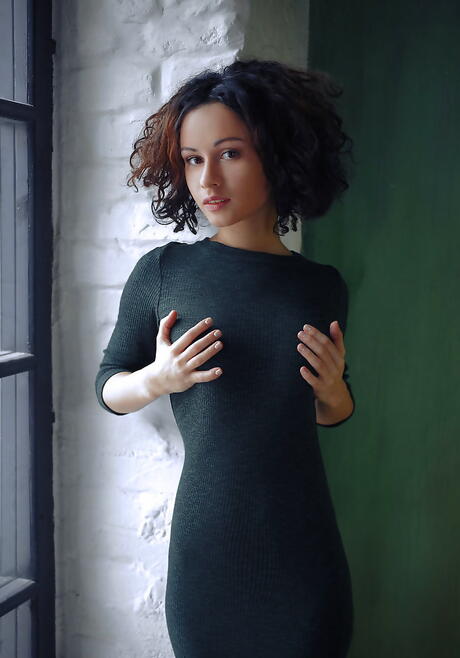 Excellent dark hair teen Pammie Lee in fancy skirt shows big titties and spreads her legs 