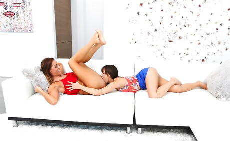 Excellent girls Jenna Sativa and Val Midwest in undies licking tight pussies during hot lesbian sex 