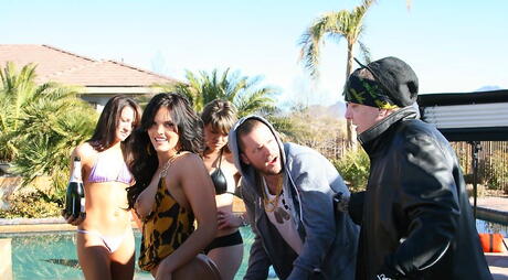 Hot american Mackenzee Pierce suck cock and fuck in the ass near the pool