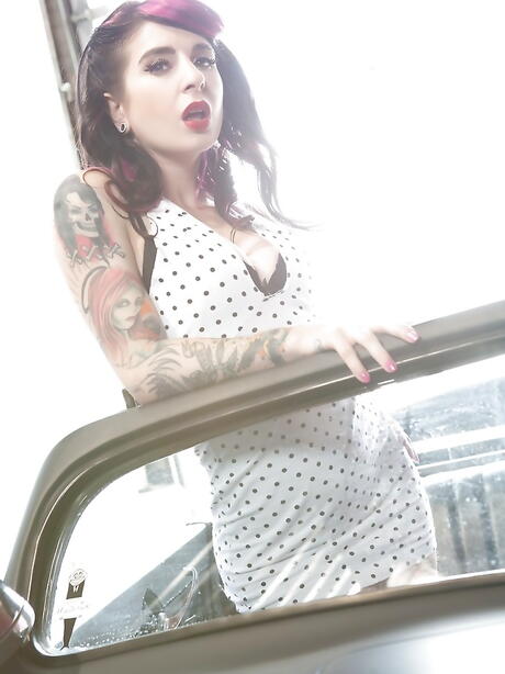 Tempting american milf Joanna Angel in skirt reveals big tits and jerks off 