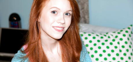 Stunning american red-haired teen Dolly Little baring small tits and jerking off 