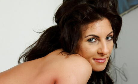 Stunning aged Kim Kelly exposes small tits and bald pussy 