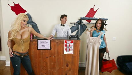 Attractive lesbians Zoe Britton and Shyla Stylez in hose licking hot pussies and enjoying with sex toy 