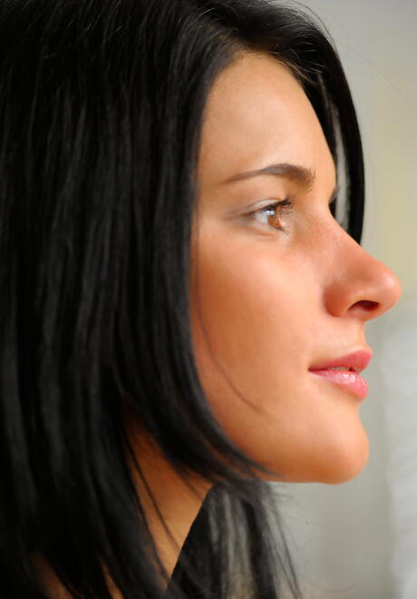 Stunning russian dark-haired teen Milla Yul in sexy skirt exposes big hooters and bald pussy 