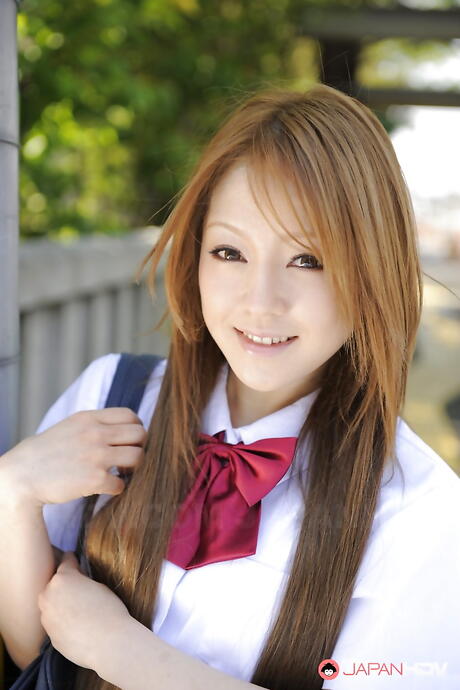 Hot japanese redheaded milf Ria Sakurai in skirt exposes her butt 