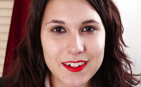 Shapely american young Ella Jones showing big knockers and spreading her legs 