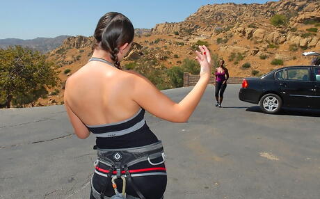 Sexy women Rucca Page, Michelle Honey and Delotta Brown take part in crazy orgy outdoor