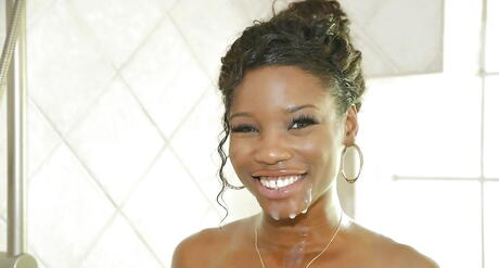 Curious black amateur Mya Mays rammed after hot blowjob in the bathroom