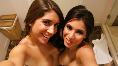 Hot girls Alexa Nicole and Miley Ann reveals big knockers and sexy asses 