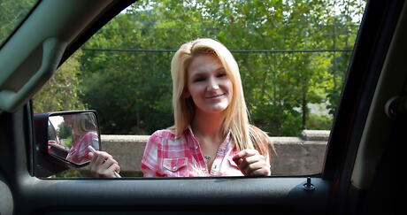 Slim american blonde teen Hope Harper hard fucked outdoor