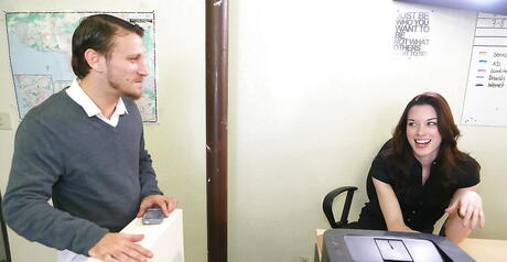 Superb american brunette Stoya in hot lingerie rammed in her cute pussy after good suck in office