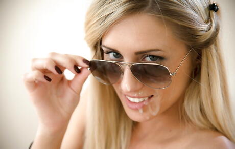 Sylphlike russian blond young Jessi Gold in sexy shorts drilled by huge rod after good blowjob 