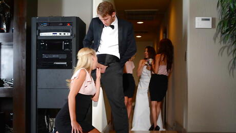 Curious milfs Jenni Lee and Scarlet Red in hardcore 3some sex scene 