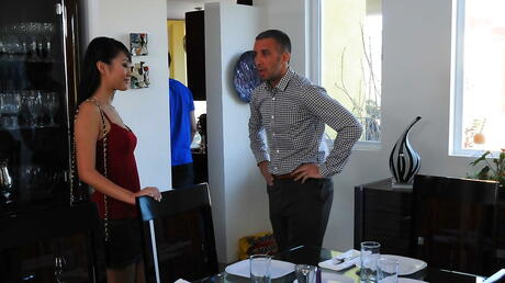 Stunning chinese teen Evelyn Lin fucked after sucking big rod 