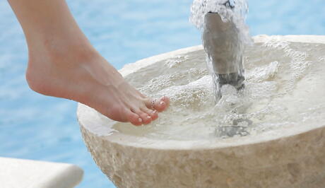 Rangy russian youthful Taissia Shanti makes some foot fetish action at pool