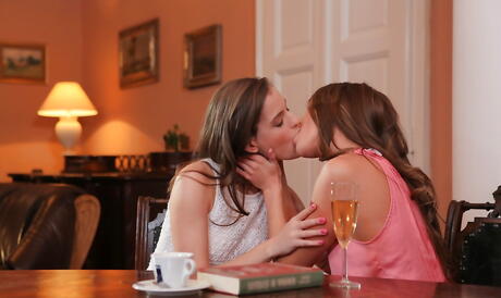 Gracile girls Elisa and Silvie Luca in sexy panties licking juicy pussies during hot lesbian sex 