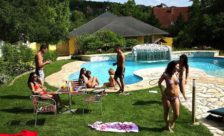 Attractive girls Amabella, Patricia Dream and Jane in amazing orgy in outdoor party