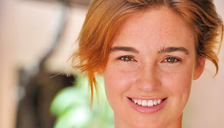 Foxy american redheaded young Jodi Taylor in tight jeans shows tiny tits and loves sex toy outside