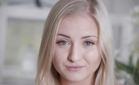 Sylphlike czech blonde Cayla Lyons exposing tiny tits and hot ass 